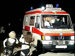 Horny Lilliputian sluts drag inflate guy's requisites in an ambulance