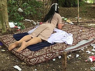 Thai ladyboy tutor solo open-air
