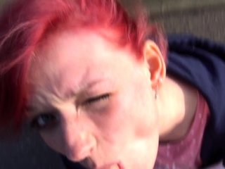 Amateur student blowjob on the balcony pov